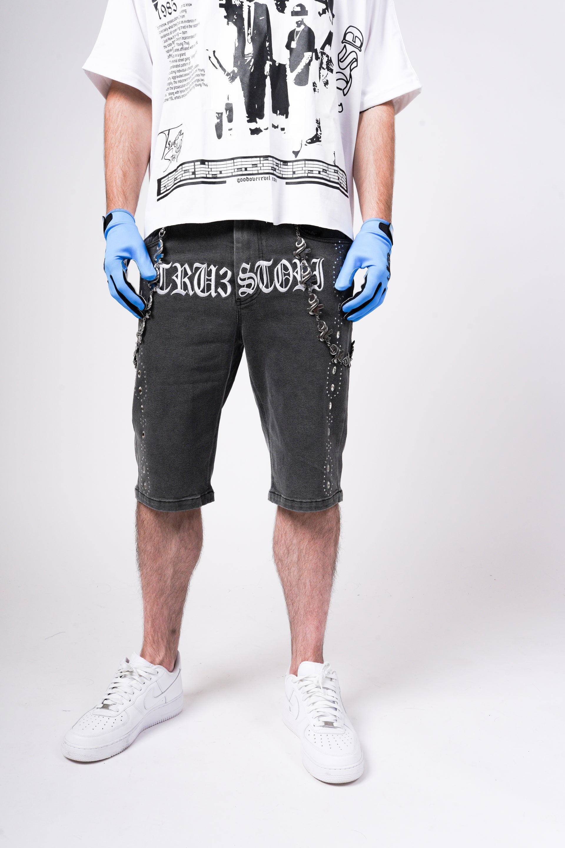 Tru3Stori Bling Jean Shorts Black