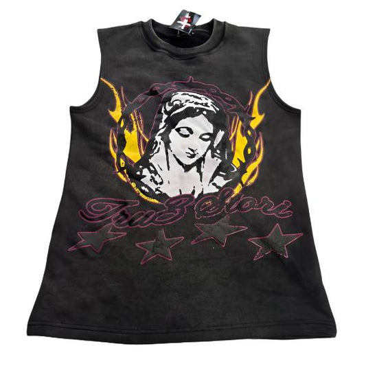 Mother Mary Acid Wash Fleece Cut-Off Tee - Magenta