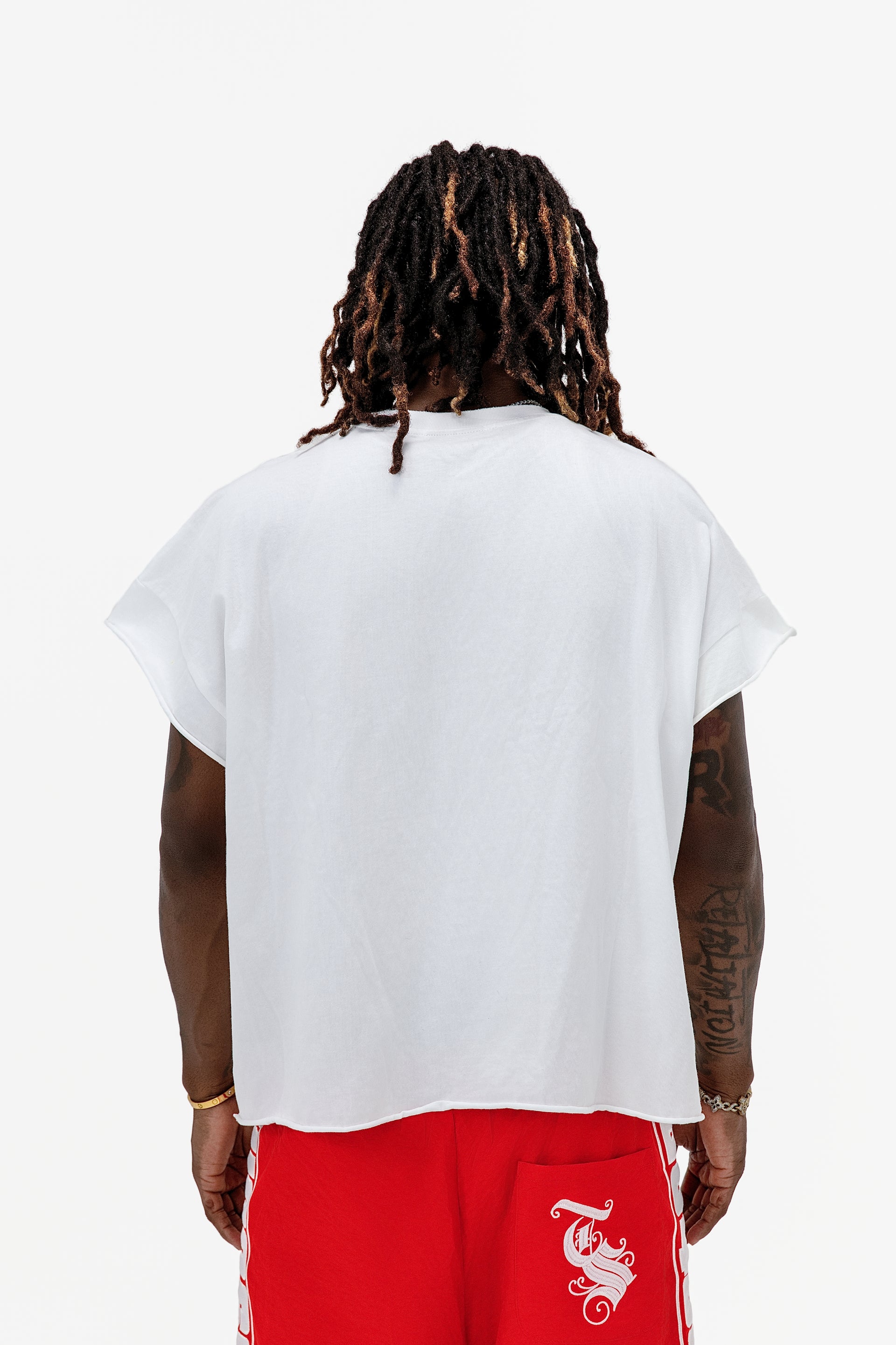 Peace Cut Off Tee White With Stones