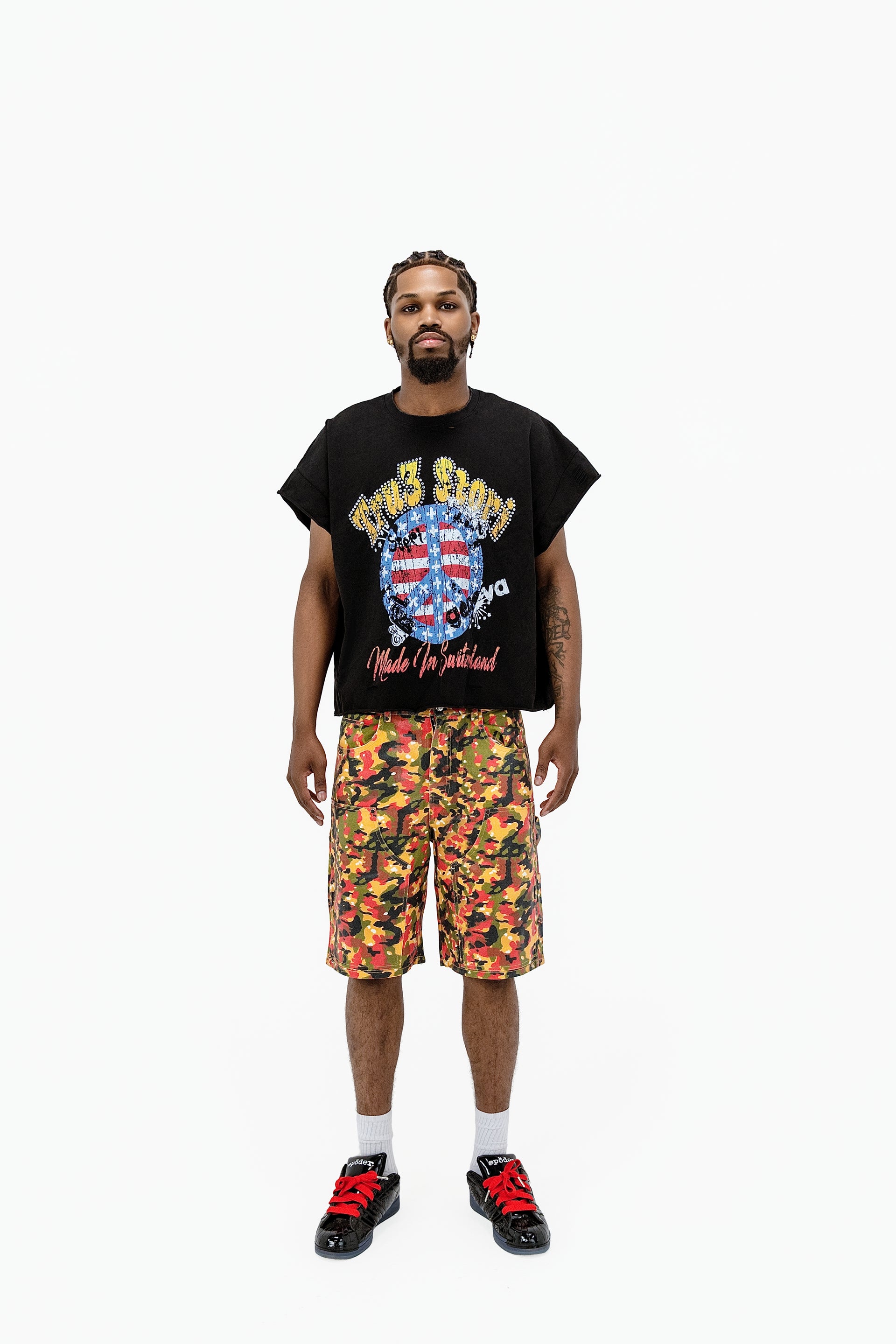 Peace Black Cut Off Tee With Stones