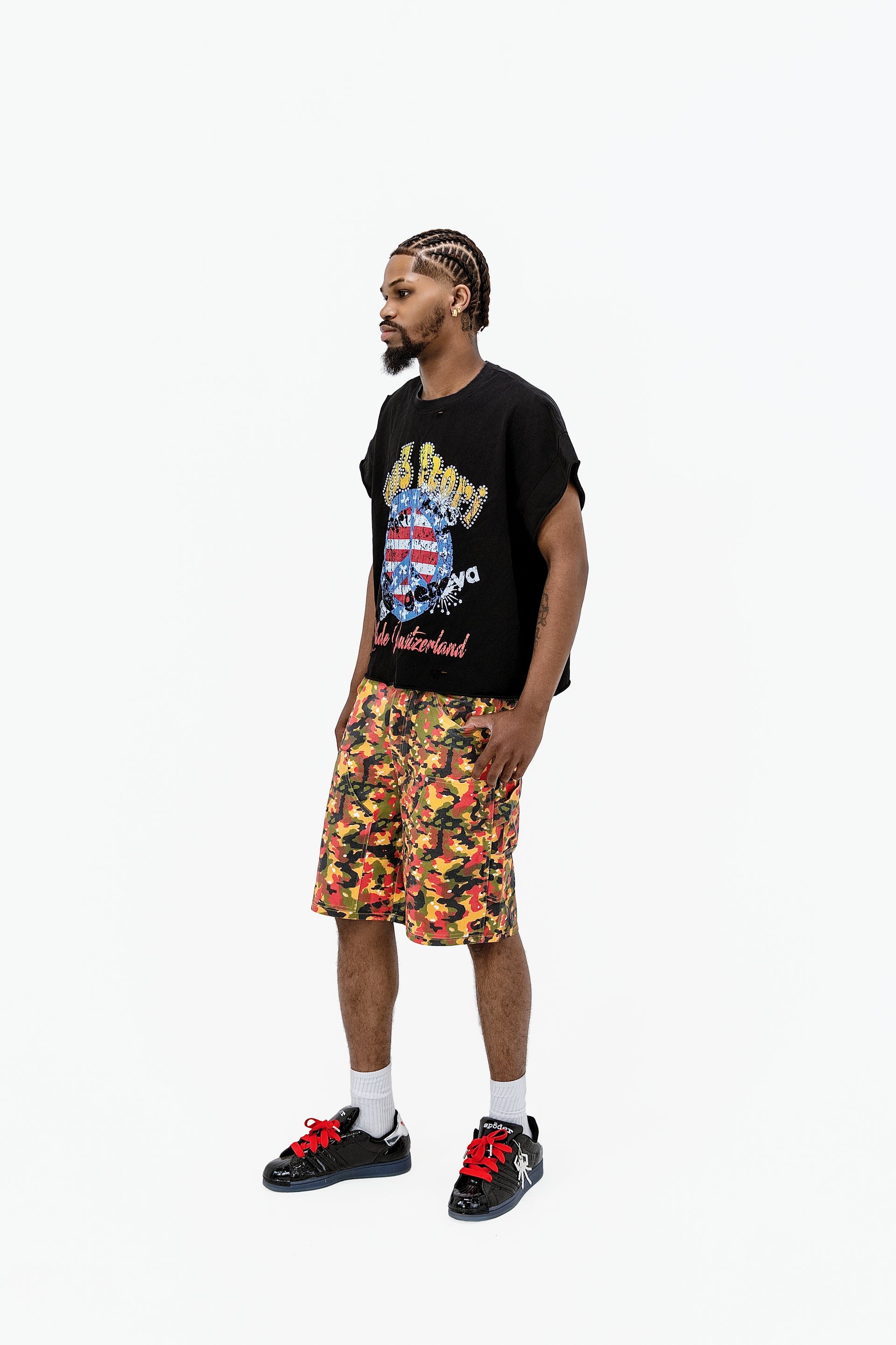 Peace Black Cut Off Tee With Stones