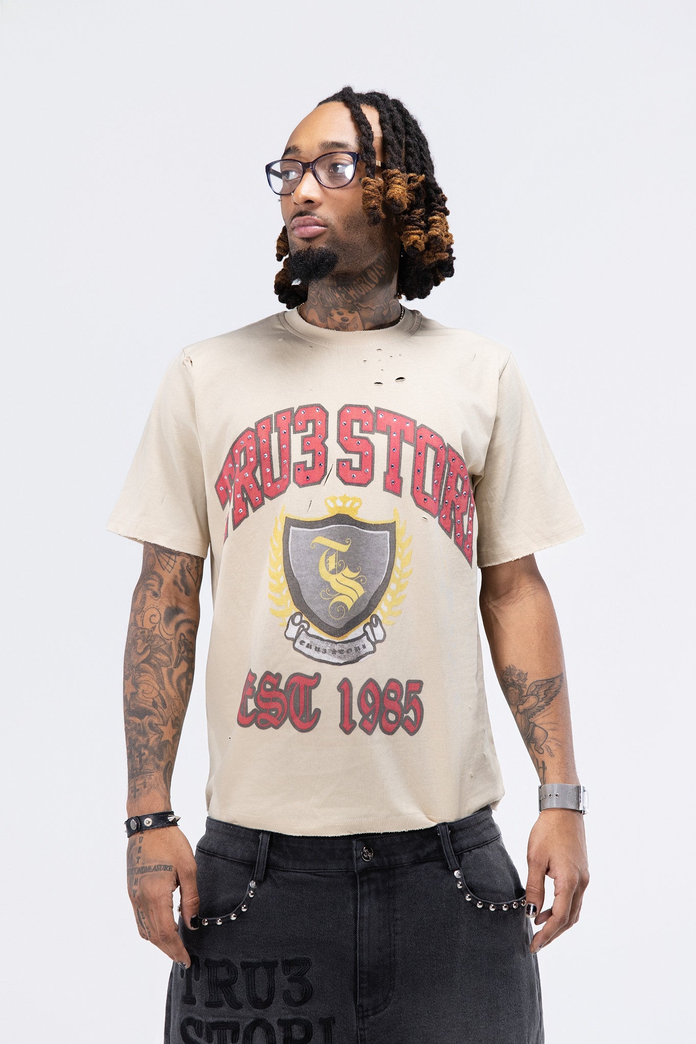 Tru3 University Tee Tan With Stones