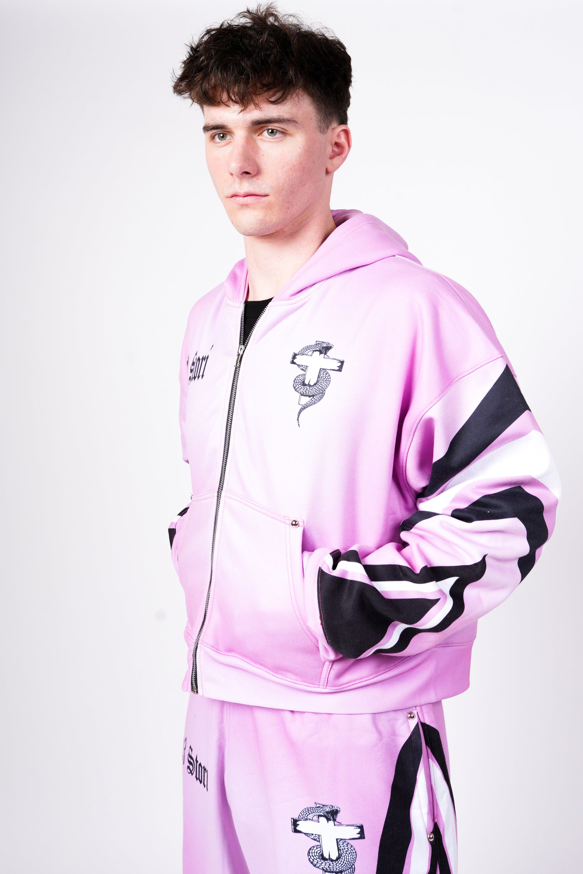 Cold Hearted Zip Up Hoodie Pink