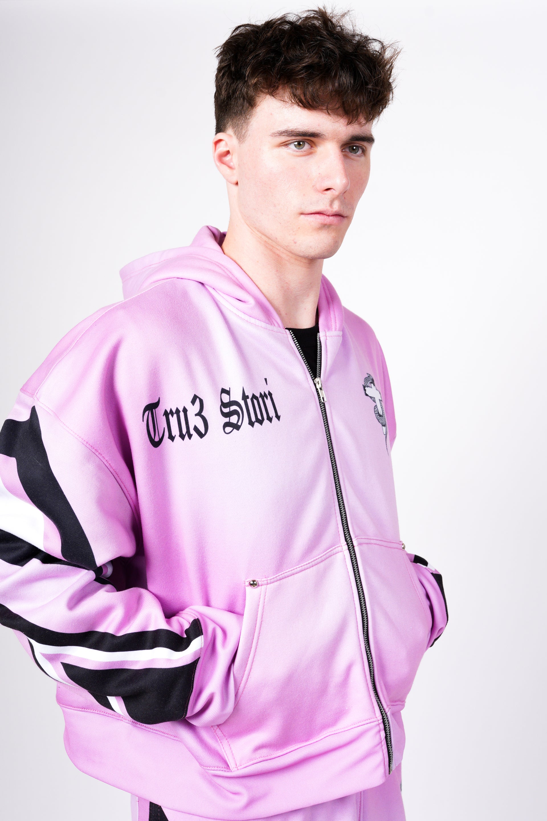 Cold Hearted Zip Up Hoodie Pink