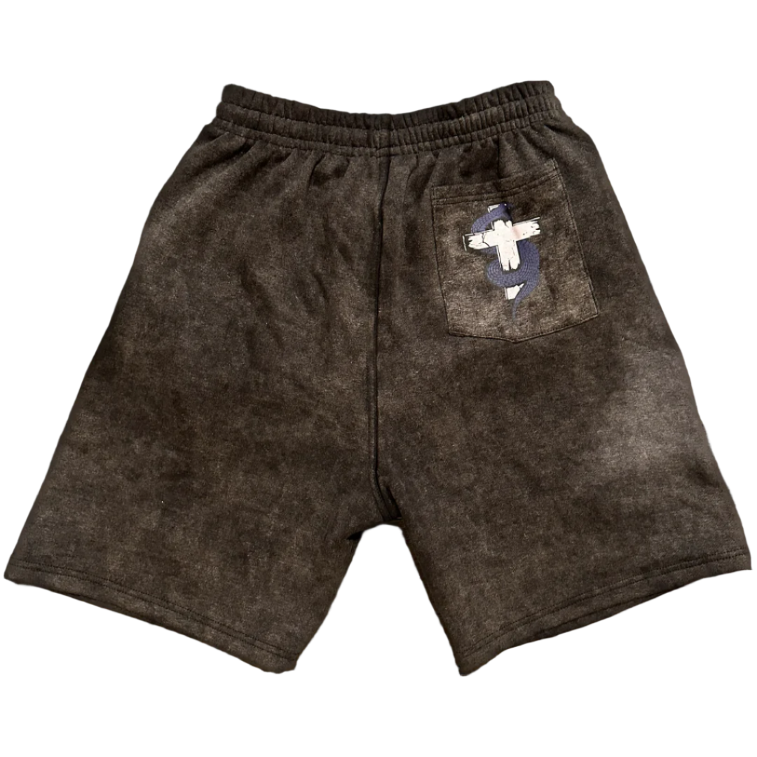 Mother Mary Acid Wash Fleece Shorts - Blue