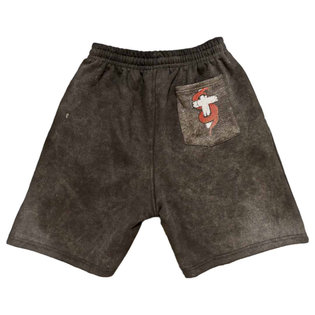 Mother Mary Acid Wash Fleece Shorts - Red