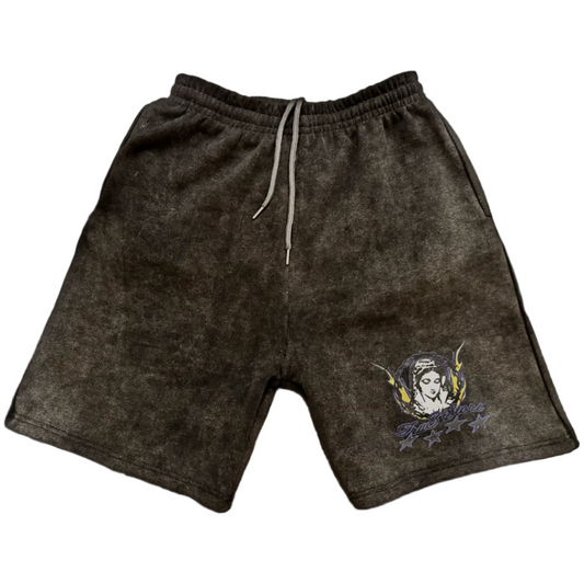 Mother Mary Acid Wash Fleece Shorts - Blue