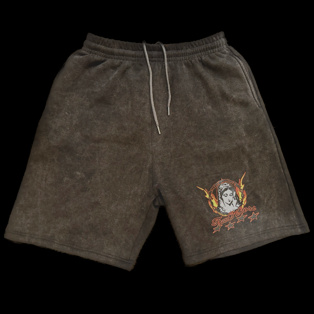 Mother Mary Acid Wash Fleece Shorts - Red