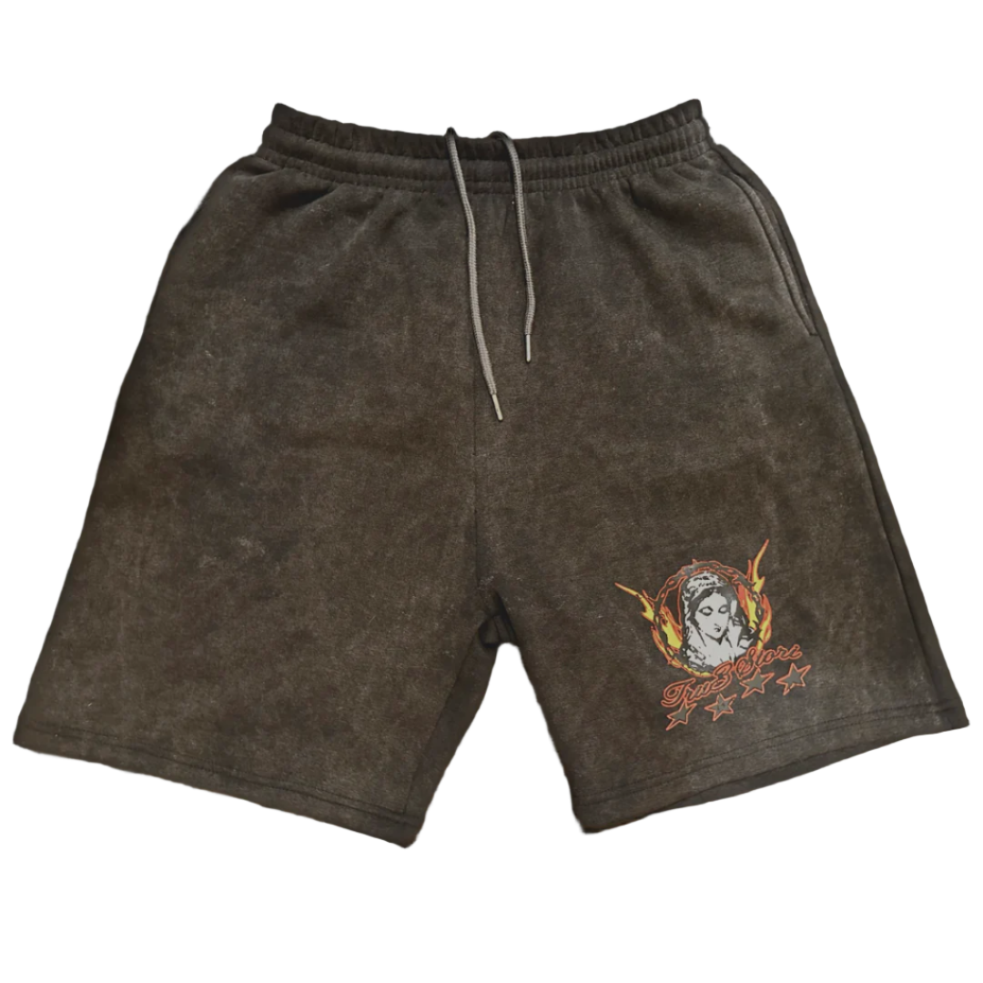 Mother Mary Acid Wash Fleece Shorts - Red